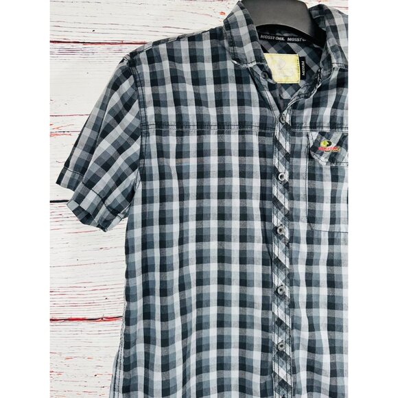 Mossy Oak Mens Black & Gray Plaid Short Sleeve Button-Up Shirt Size M - Picture 5 of 9